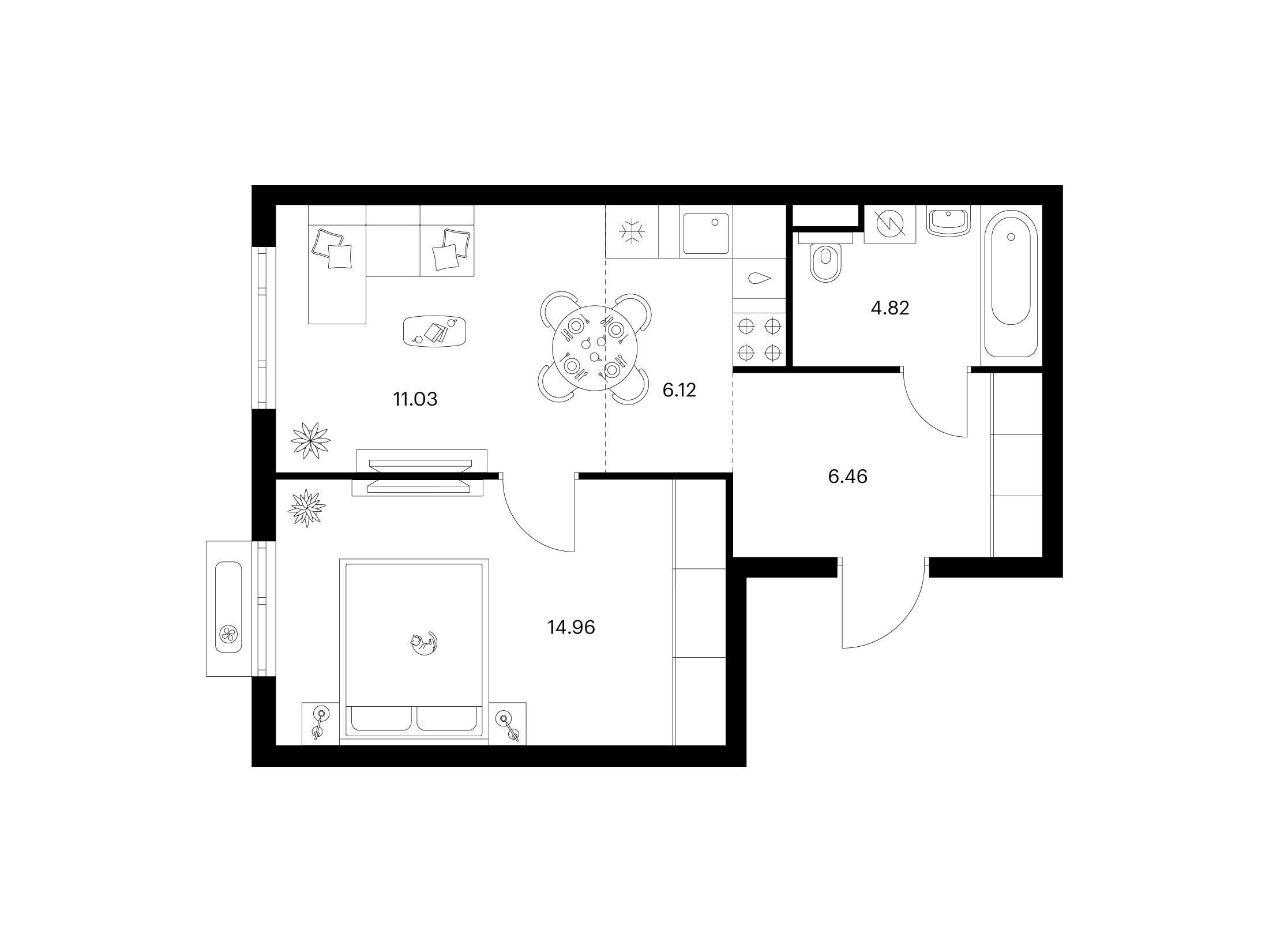 Планировка: 1-комн. квартира 43.39 м² в новостройке ЖК Таллинский парк