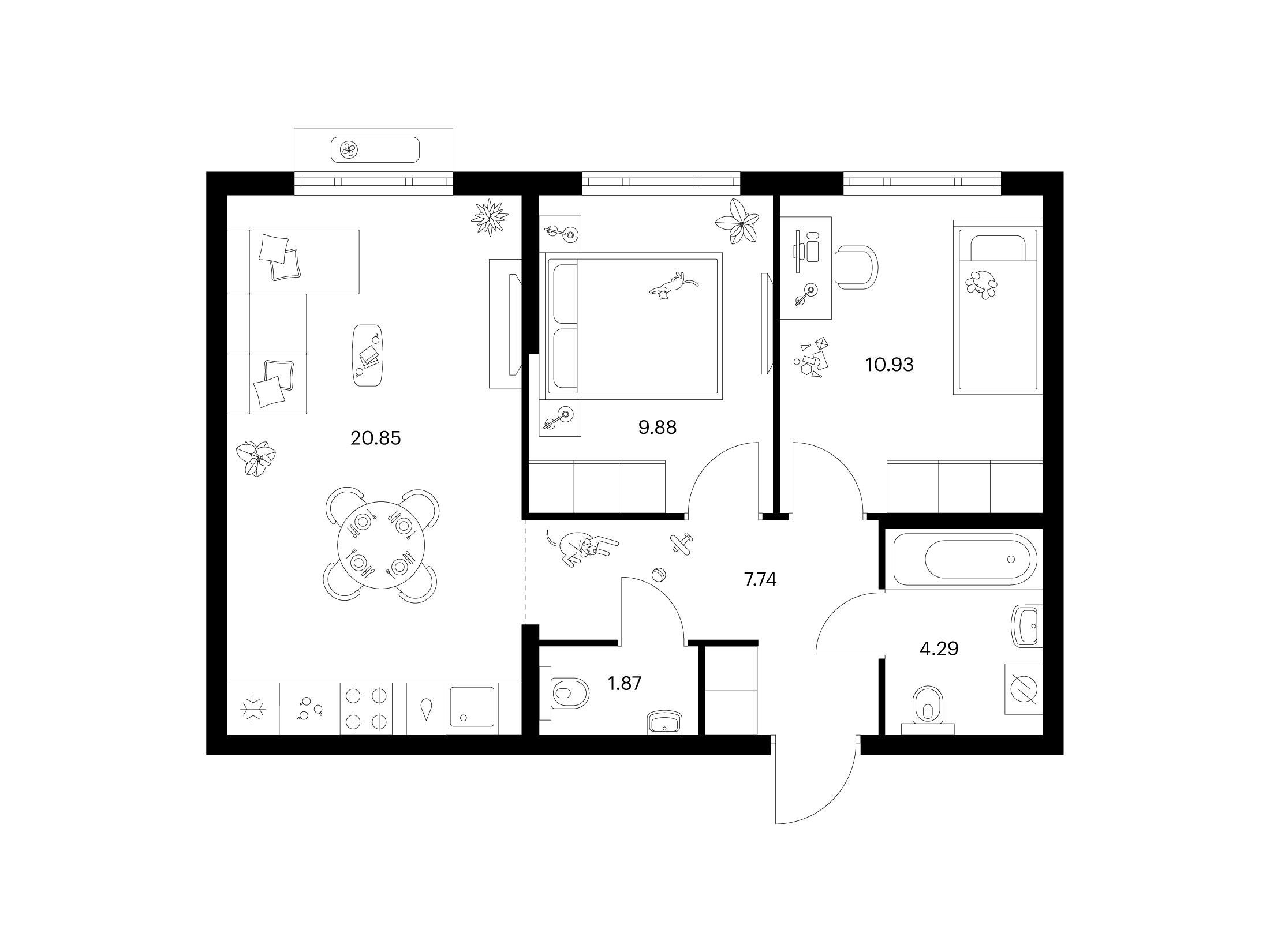 Планировка: 2-комн. квартира 55.56 м² в новостройке ЖК Таллинский парк