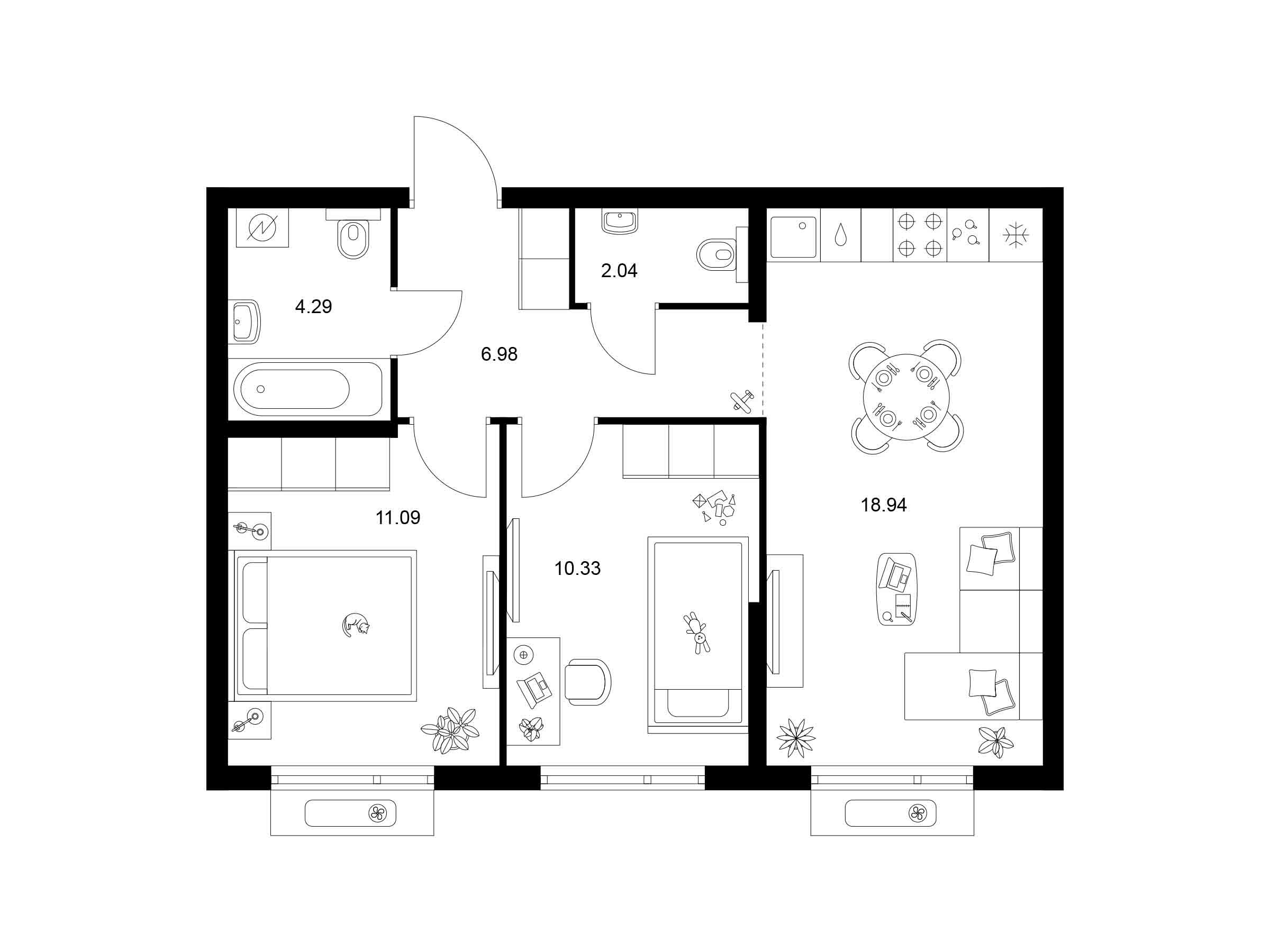 Планировка: 2-комн. квартира 53.67 м² в новостройке ЖК Таллинский парк