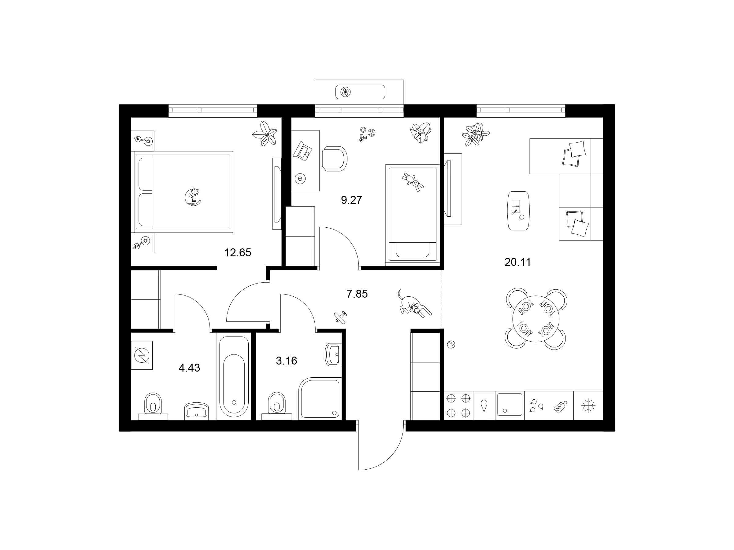 Планировка: 2-комн. квартира 57.47 м² в новостройке ЖК Таллинский парк