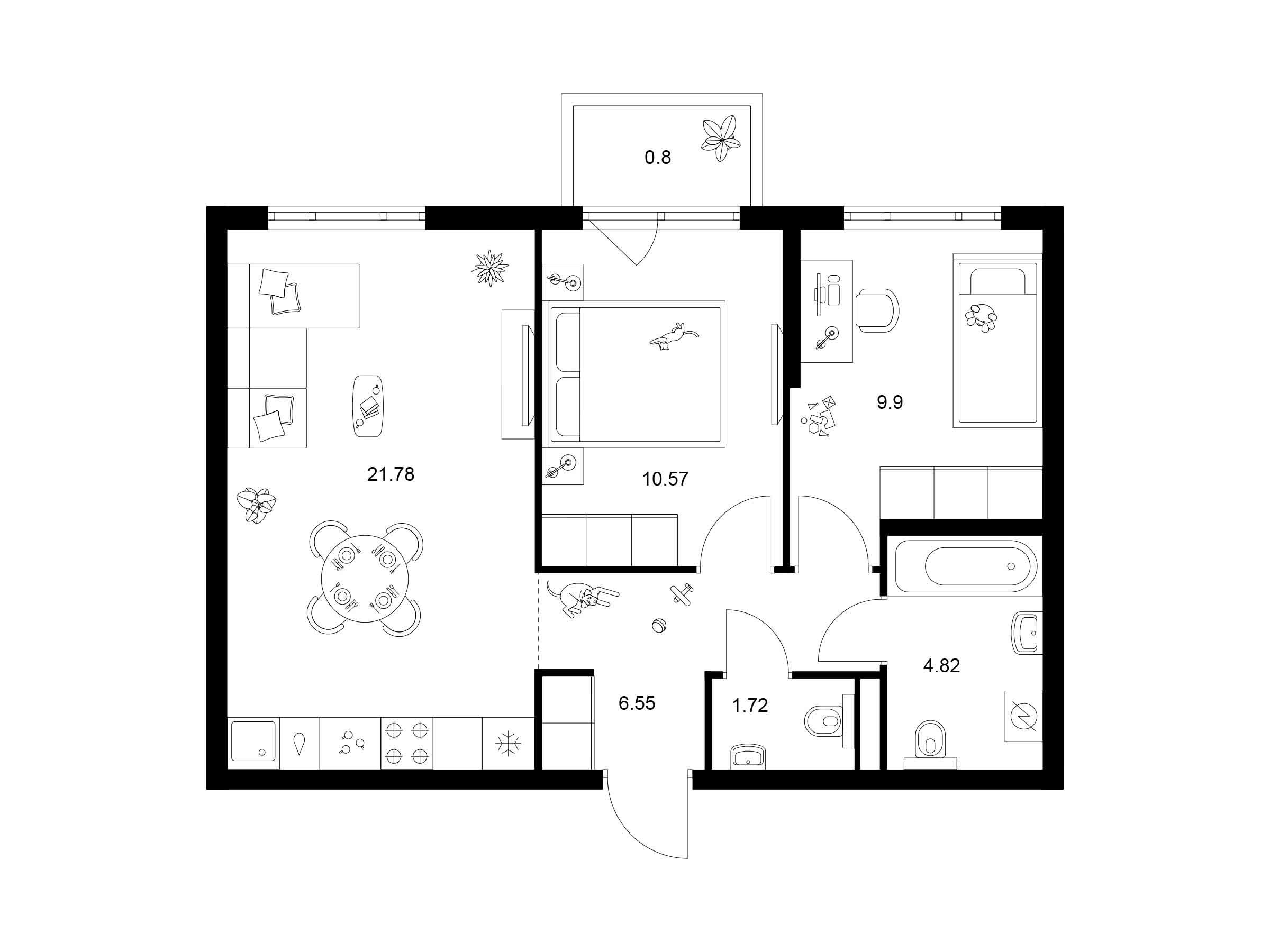 Планировка: 2-комн. квартира 56.14 м² в новостройке Таллинский парк