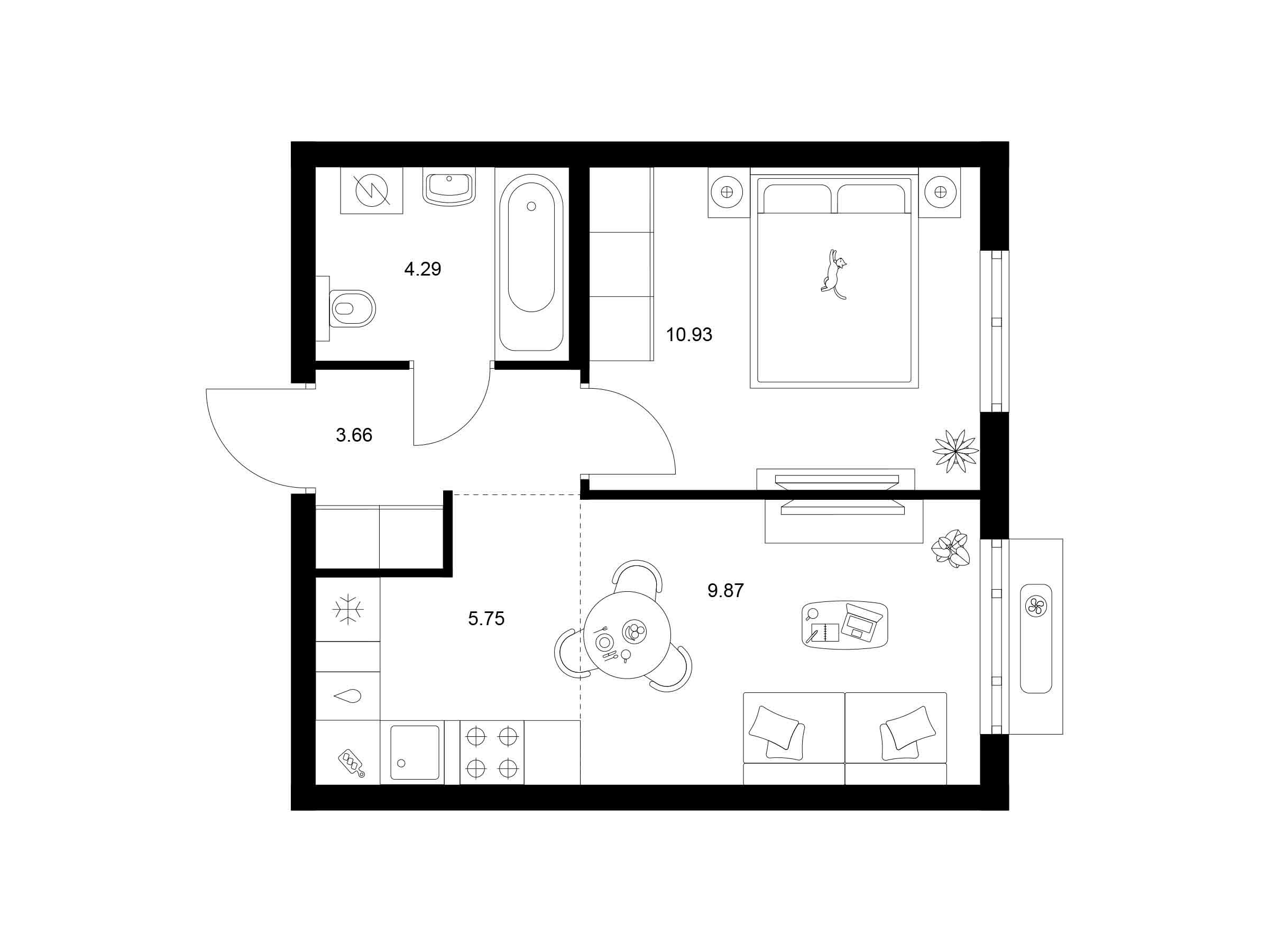 Планировка: 1-комн. квартира 34.50 м² в новостройке ЖК Таллинский парк