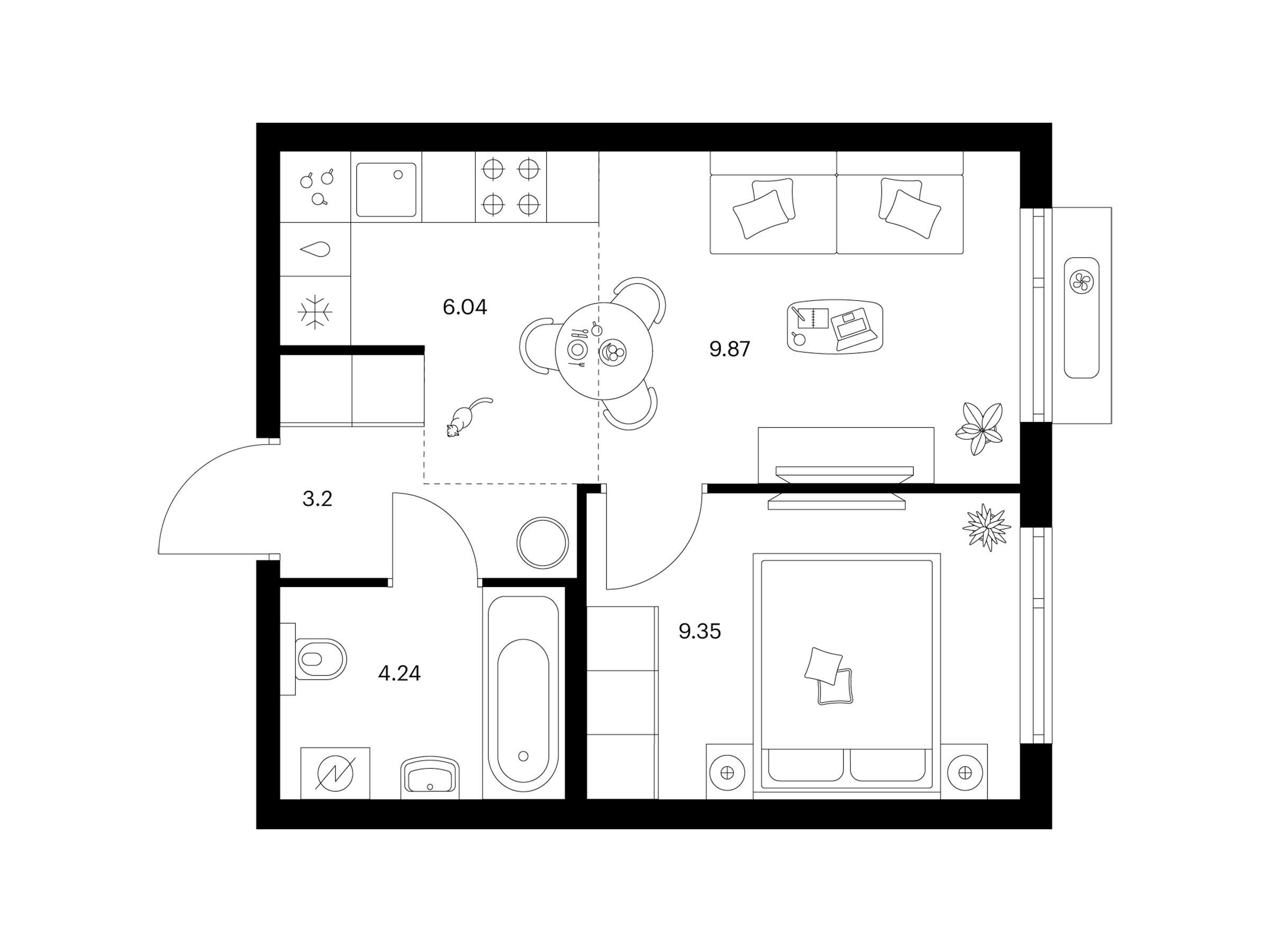 Планировка: 1-комн. квартира 32.70 м² в новостройке ЖК Таллинский парк