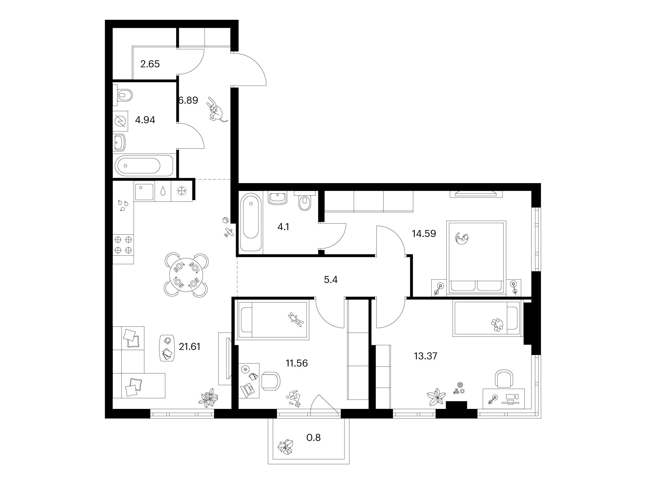 Планировка: 3-комн. квартира 85.91 м² в новостройке Таллинский парк