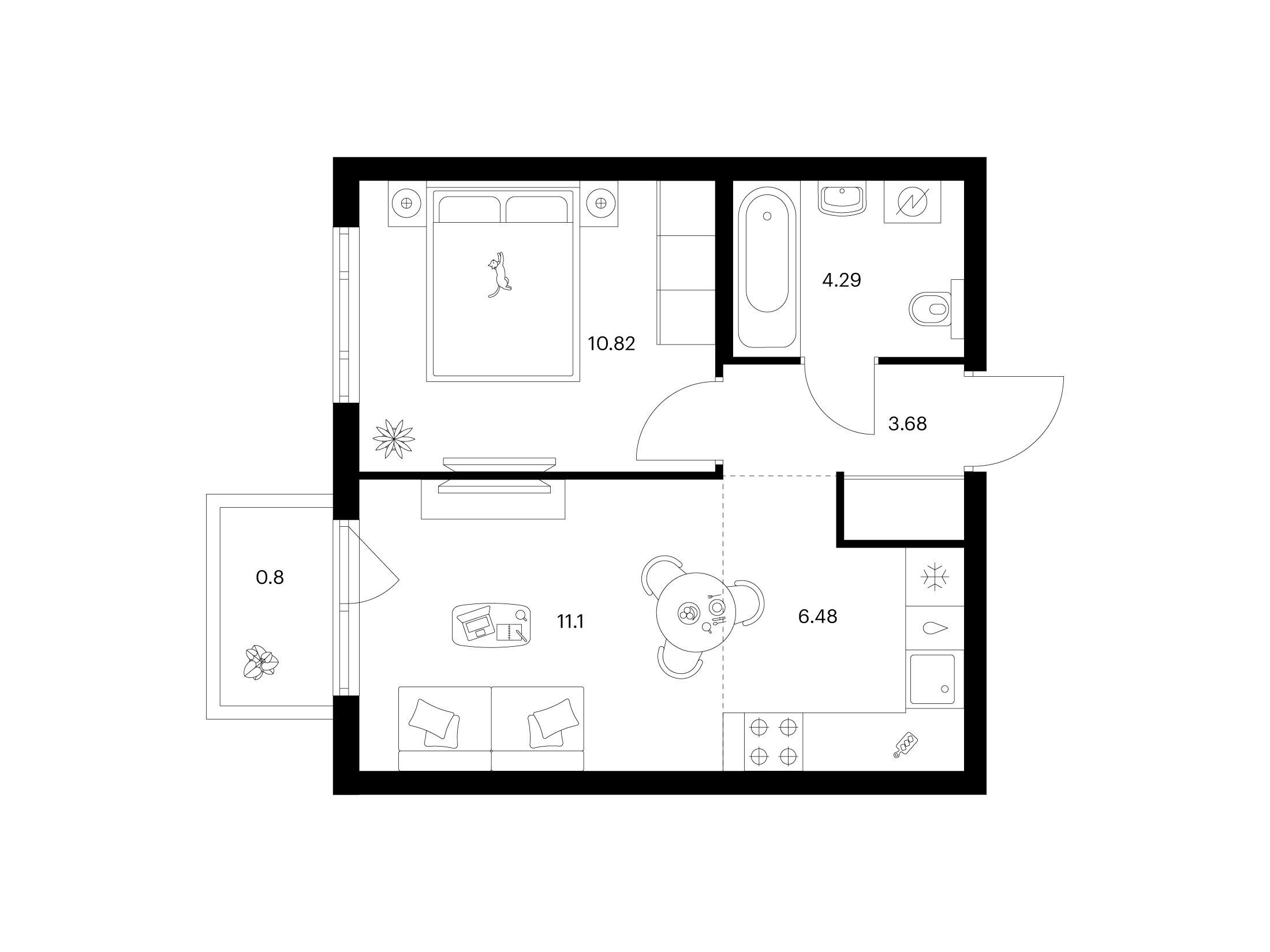 Планировка: 1-комн. квартира 37.17 м² в новостройке ЖК Таллинский парк