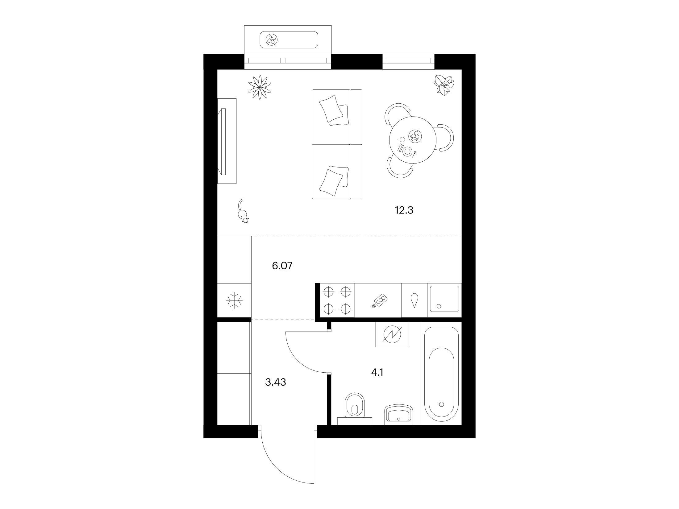 Планировка: Студия 25.90 м² в новостройке Таллинский парк