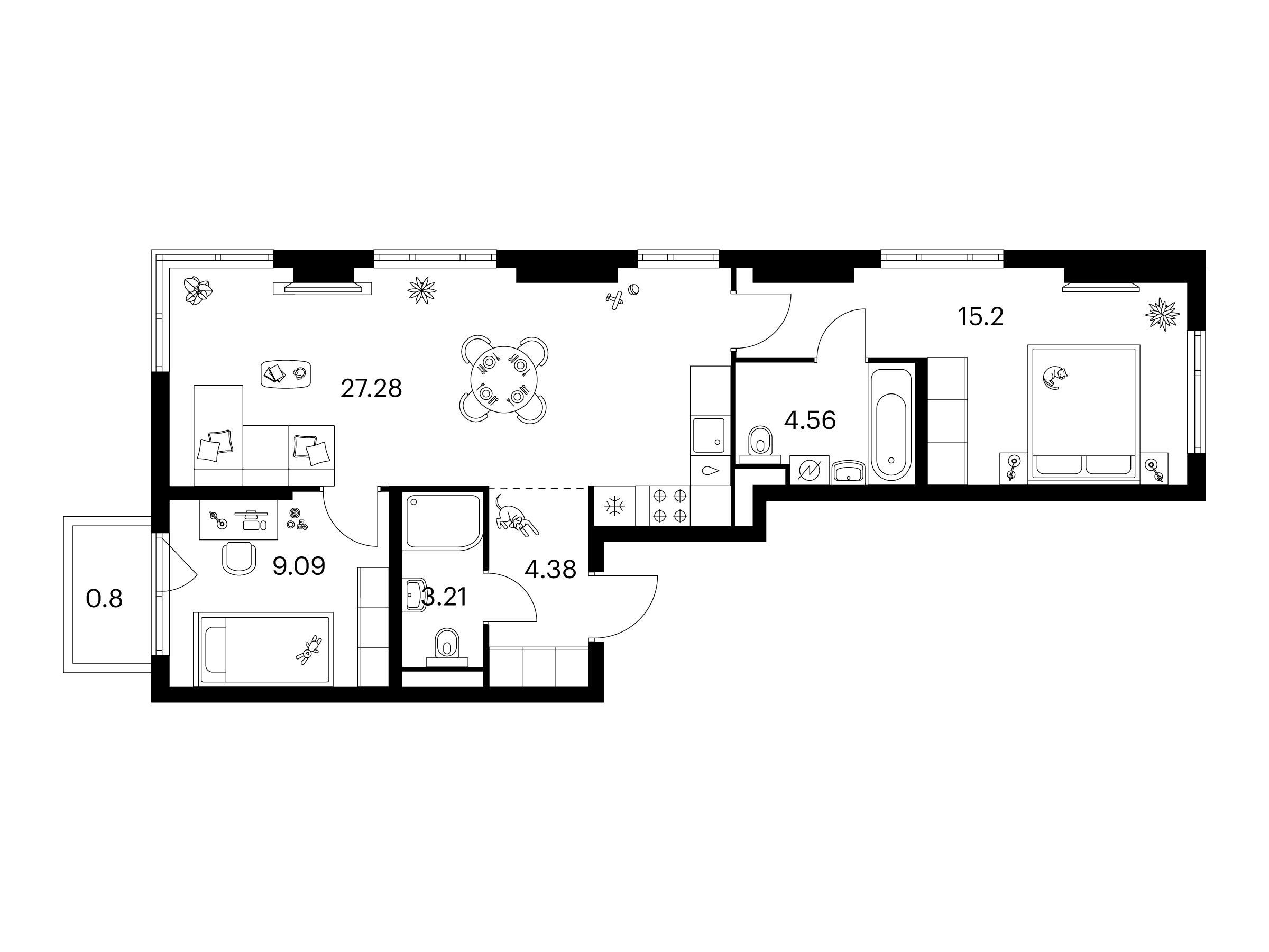 Планировка: 2-комн. квартира 64.52 м² в новостройке Таллинский парк