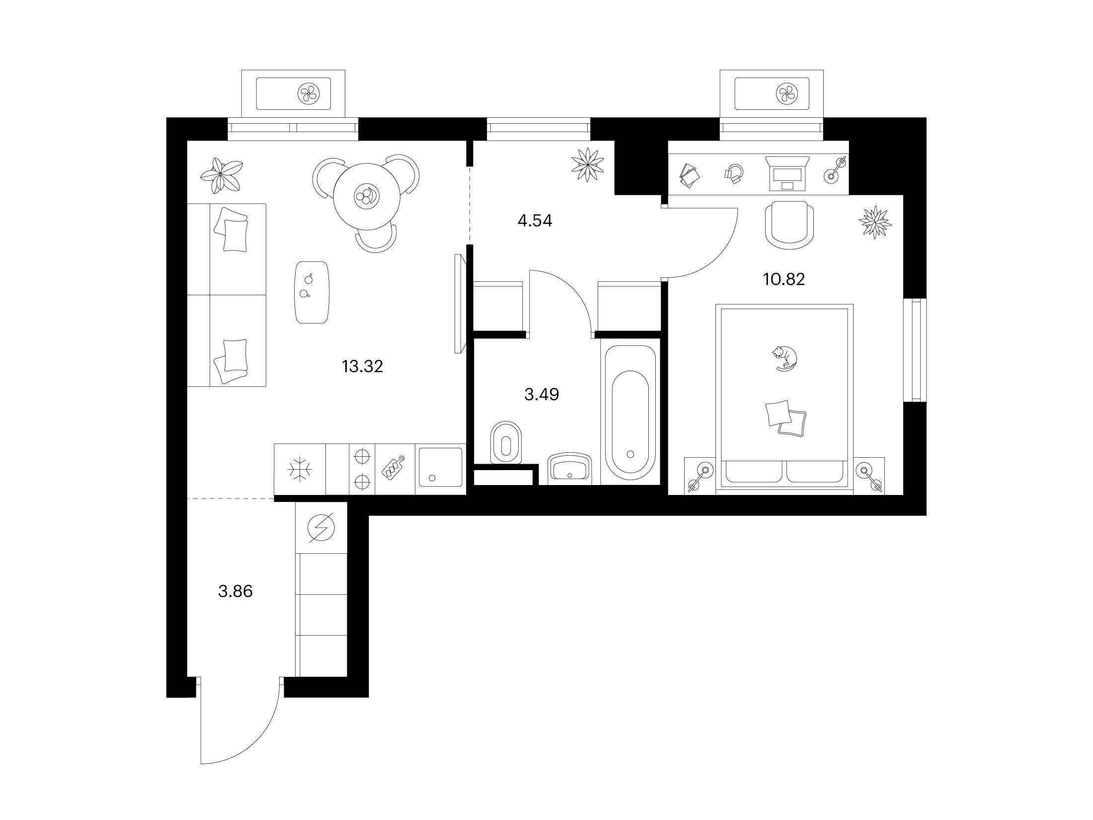 Планировка: 1-комн. квартира 36.03 м² в новостройке Заречный парк