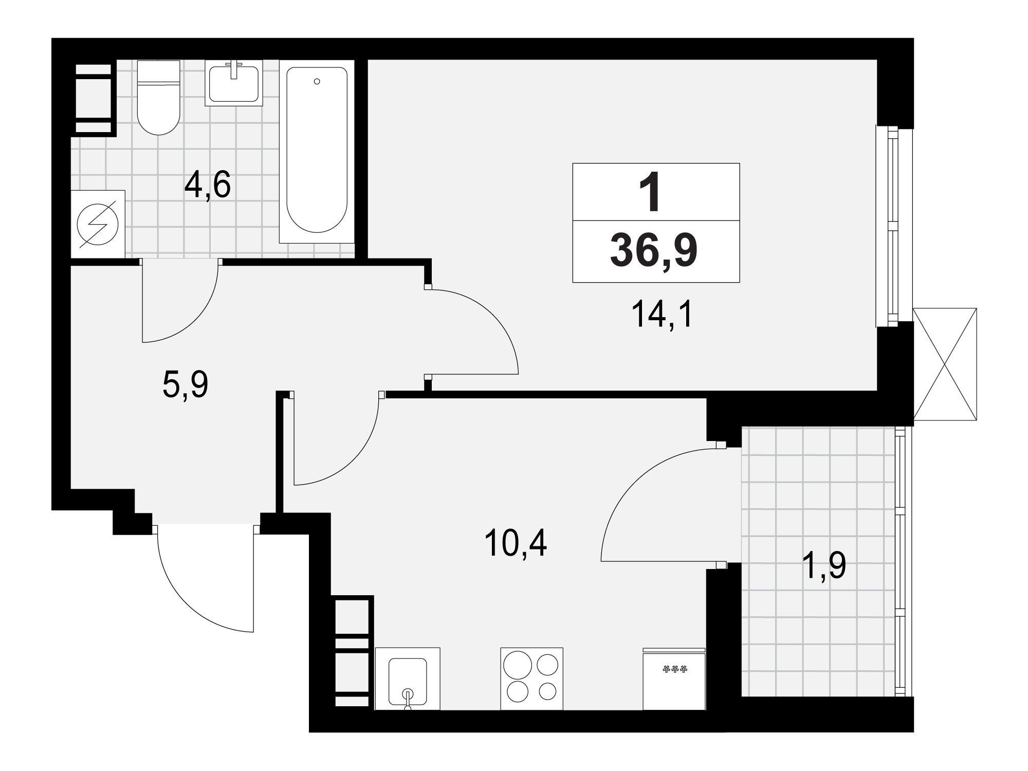 Планировка: 1-комн. квартира 36.90 м² в новостройке А101 Лаголово