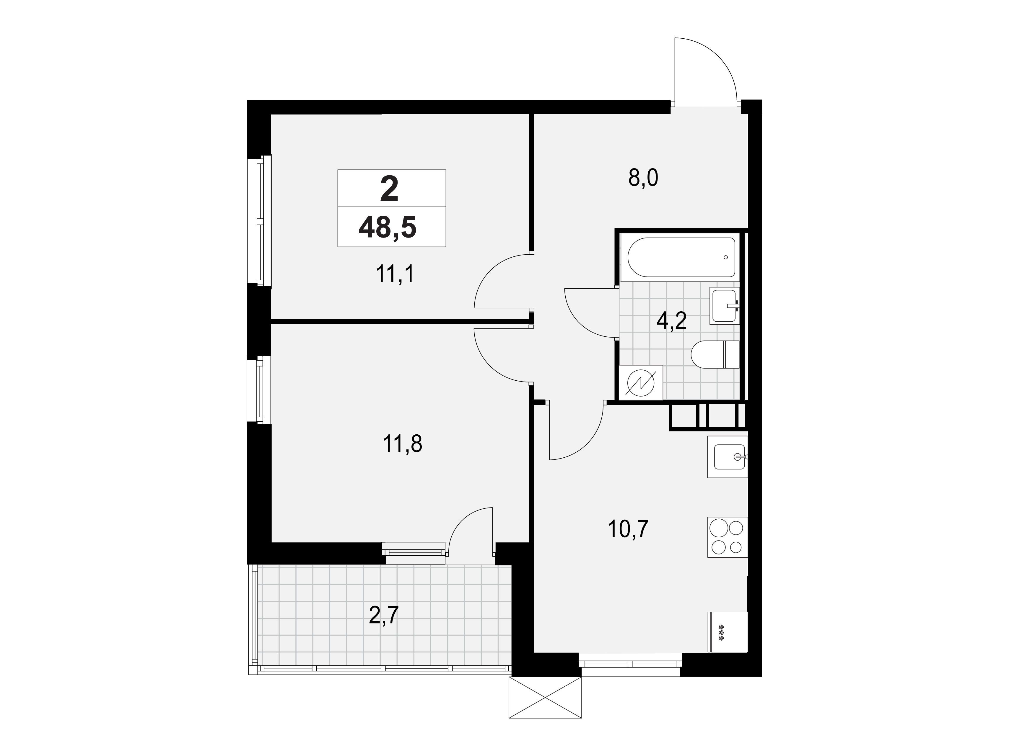 Планировка: 2-комн. квартира 48.50 м² в новостройке ЖК А101 Лаголово