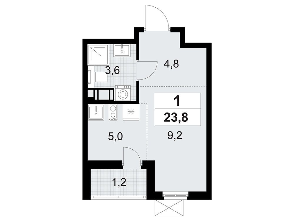 Планировка: Студия 23.80 м² в новостройке А101 Лаголово
