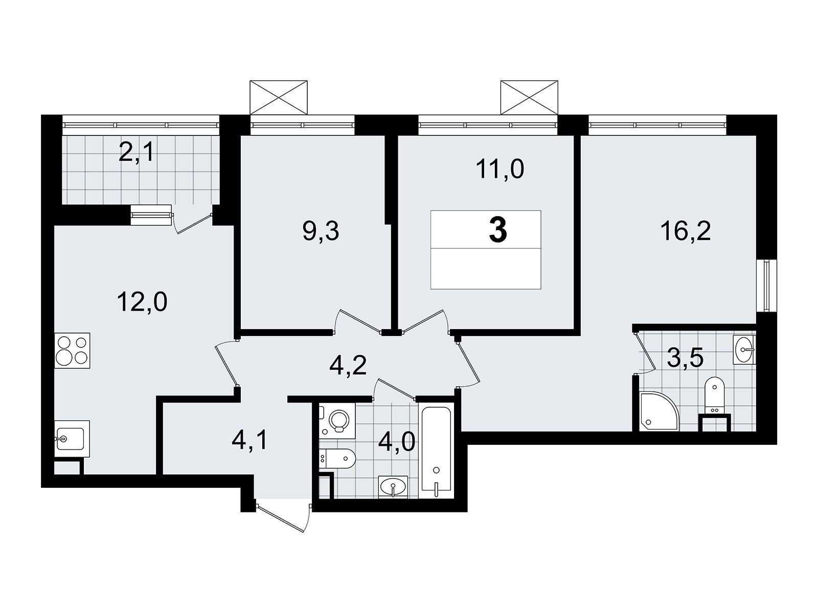 Планировка: 3-комн. квартира 66.90 м² в новостройке А101 Всеволожск