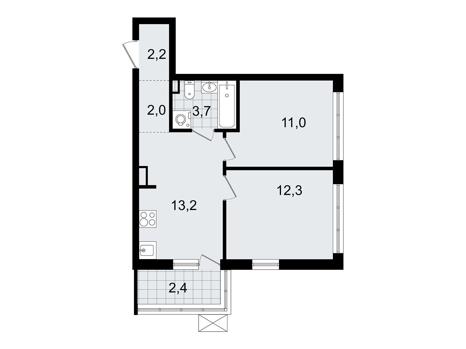Планировка: 2-комн. квартира 45.90 м² в новостройке А101 Всеволожск