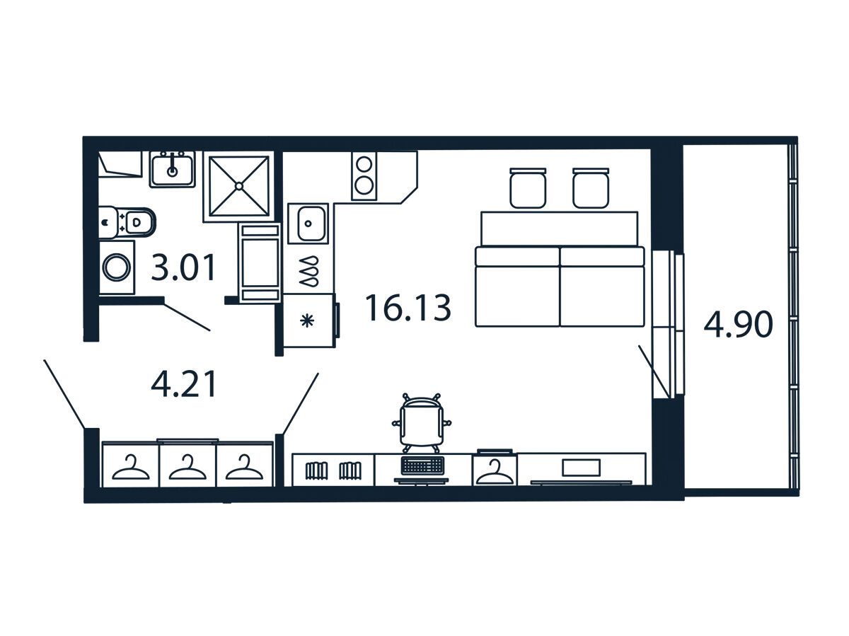 Планировка: Студия 22.80 м² в новостройке ЖК Полис ЛАВрики
