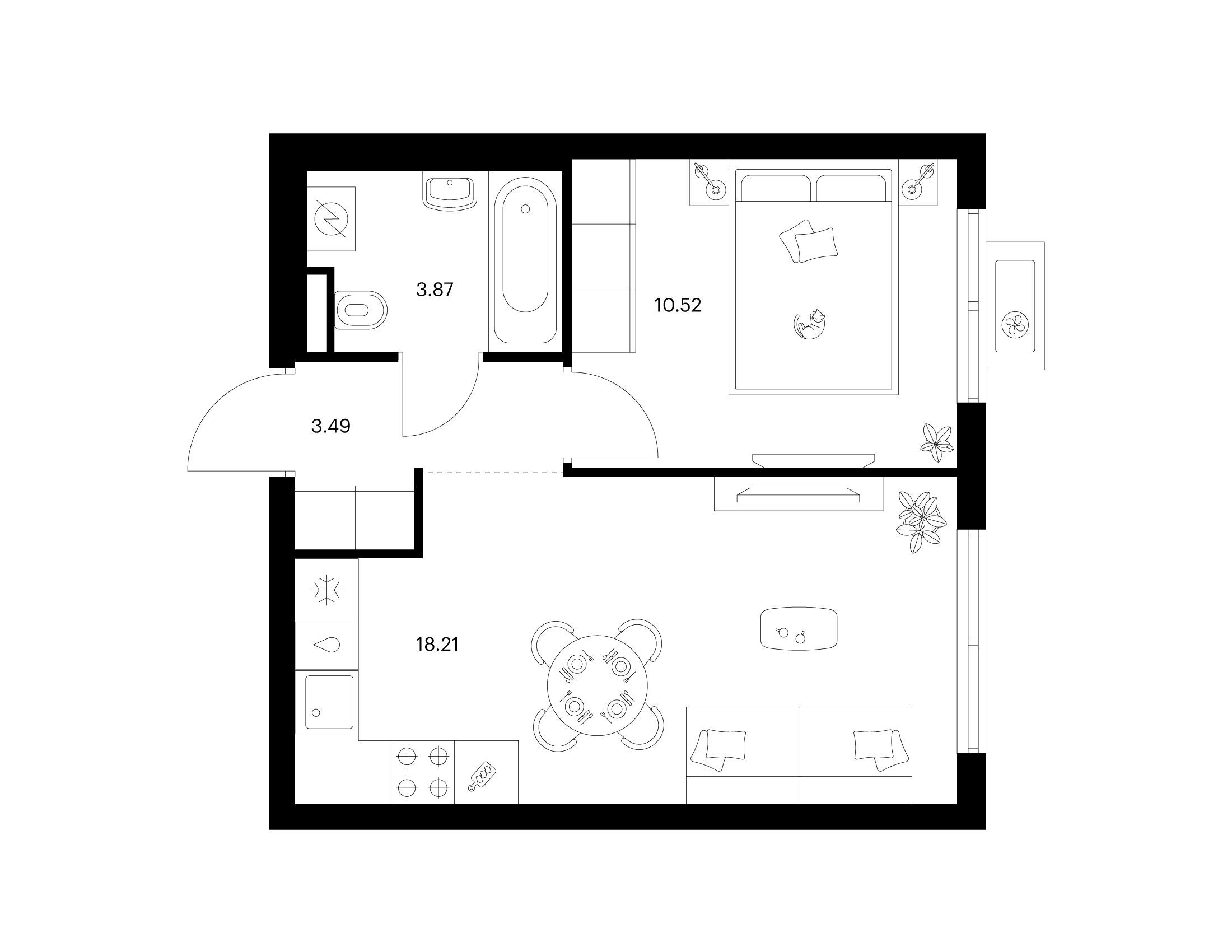 Планировка: 1-комн. квартира 36.09 м² в новостройке Заречный парк