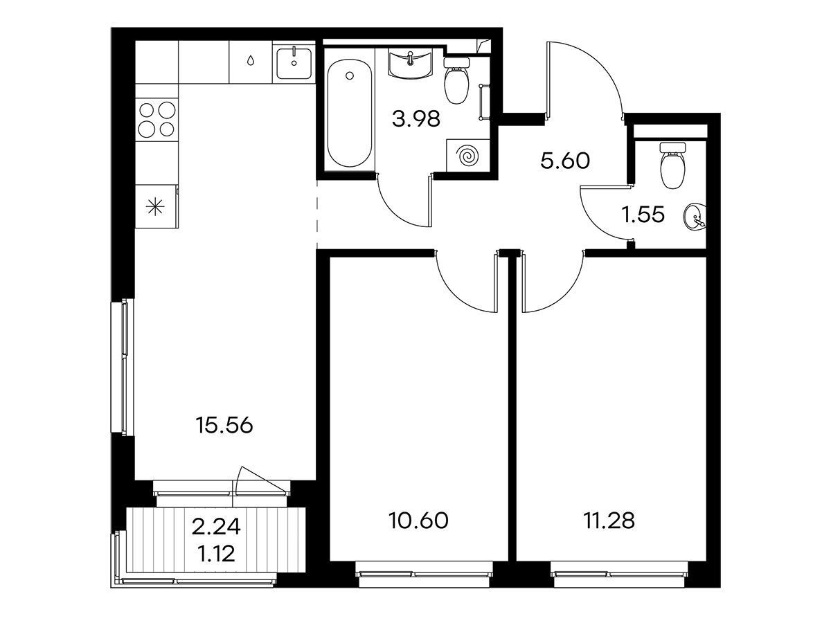 Планировка: 2-комн. квартира 49.69 м² в новостройке Глоракс Новоселье