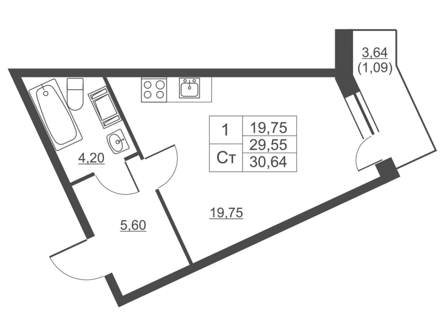 Планировка: Студия 29.40 м² в новостройке Невские панорамы