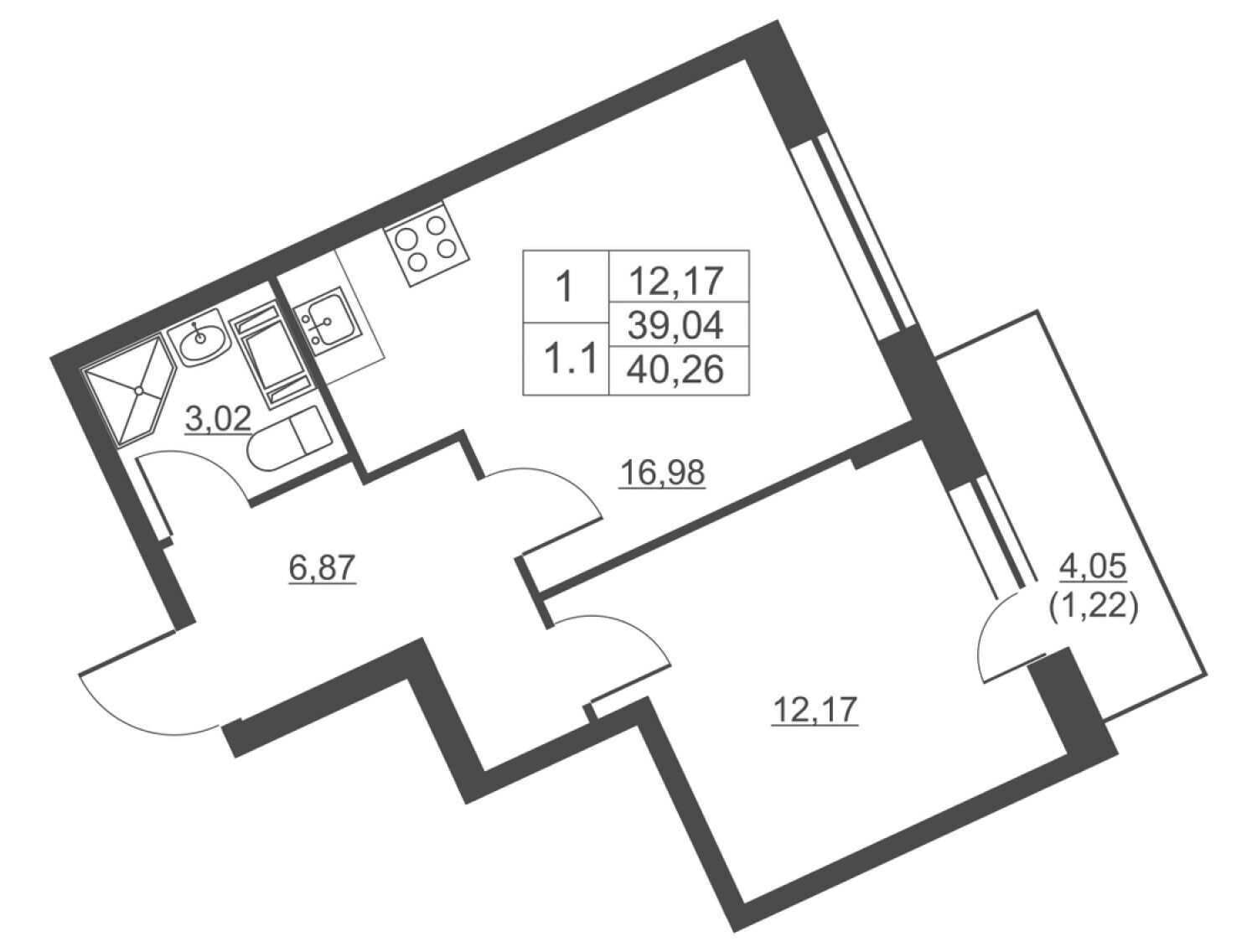 Планировка: 1-комн. квартира 39.00 м² в новостройке ЖК Невские панорамы