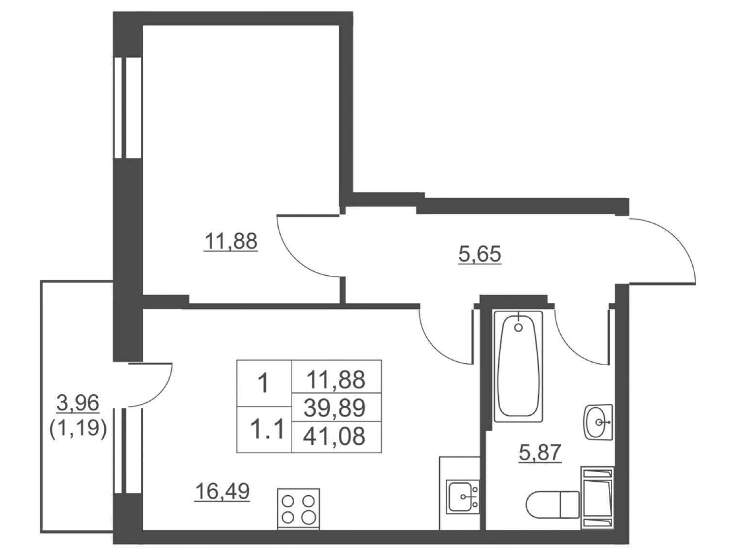 Планировка: 1-комн. квартира 39.30 м² в новостройке ЖК Невские панорамы
