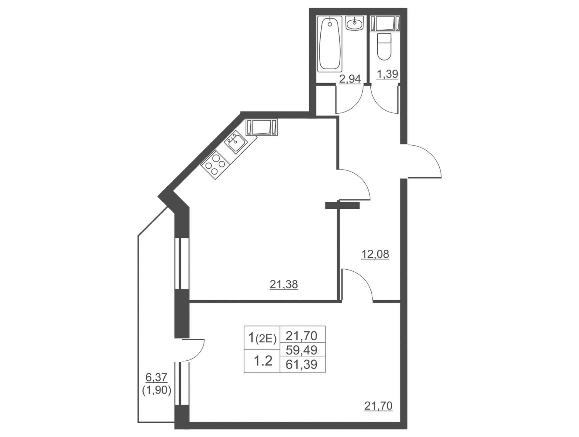 Планировка: 1-комн. квартира 59.20 м² в новостройке ЖК Невские панорамы
