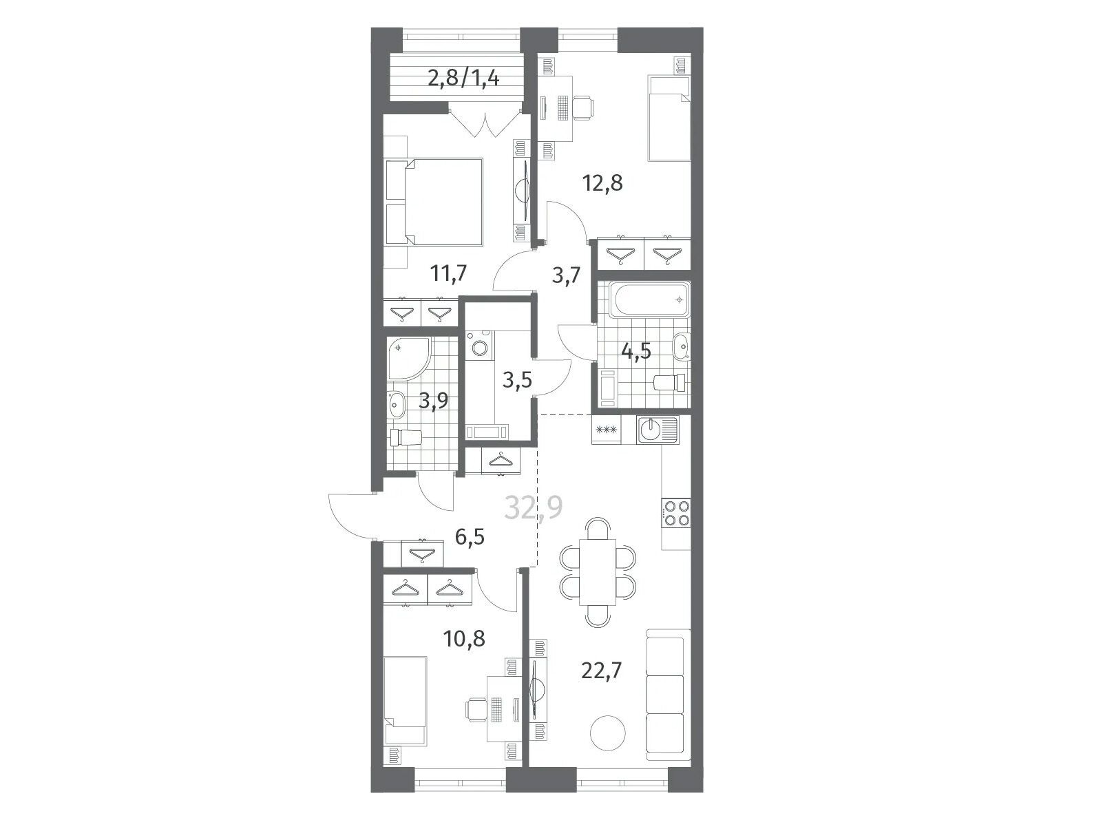 Планировка: 3-комн. квартира 81.67 м² в новостройке Ньюпитер