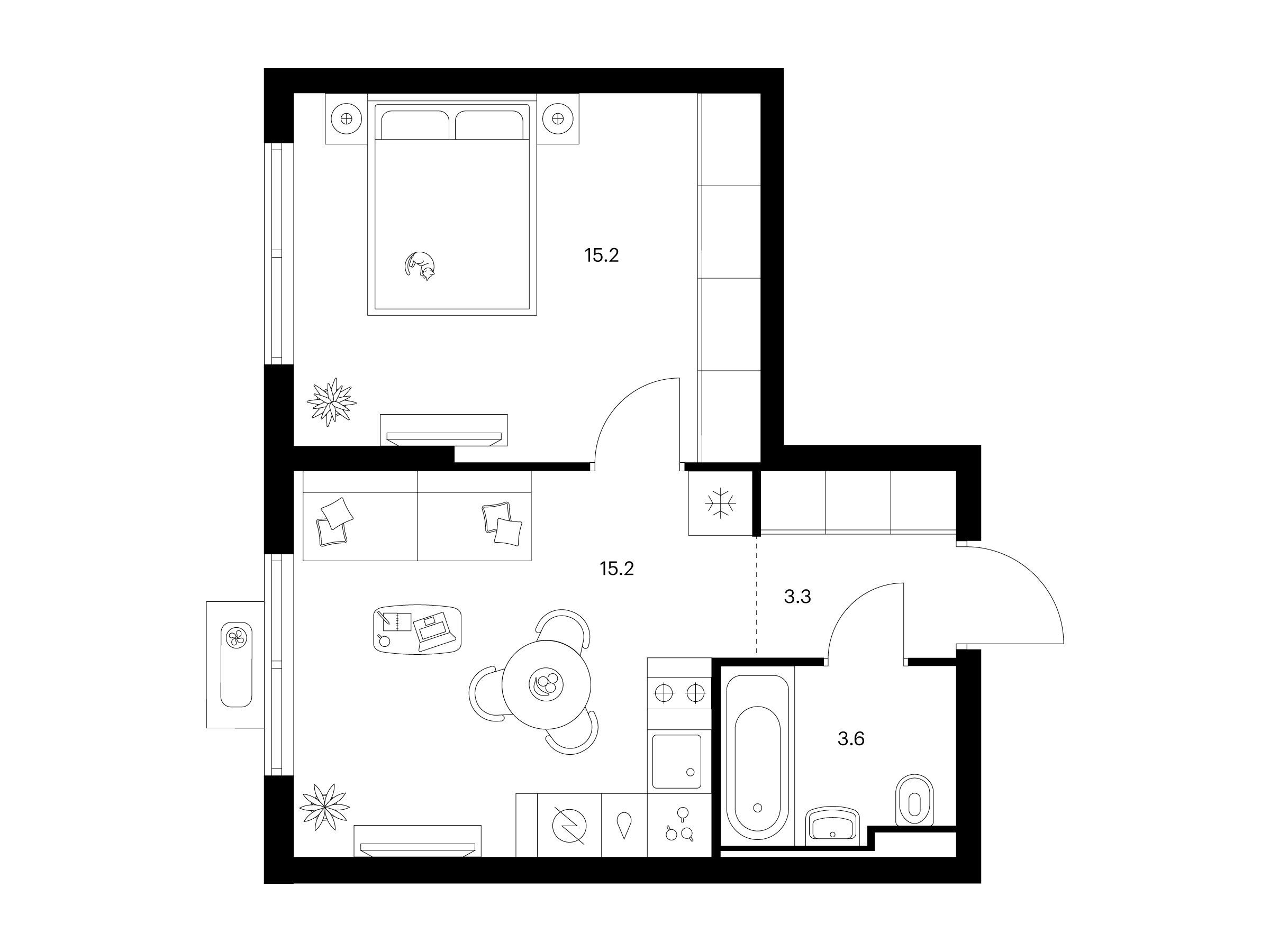 Планировка: 1-комн. квартира 37.30 м² в новостройке Янинский лес