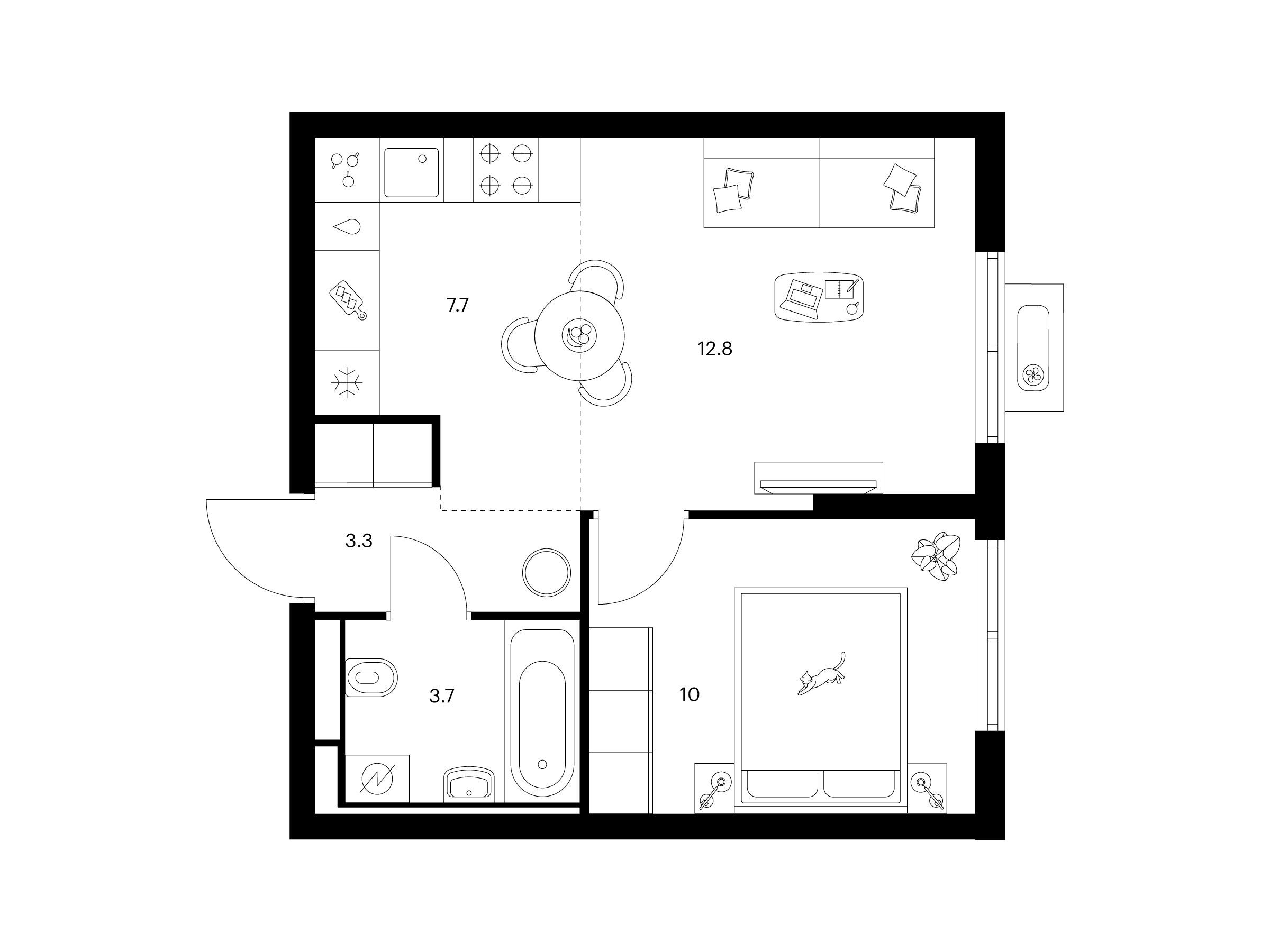 Планировка: 1-комн. квартира 37.50 м² в новостройке Янинский лес