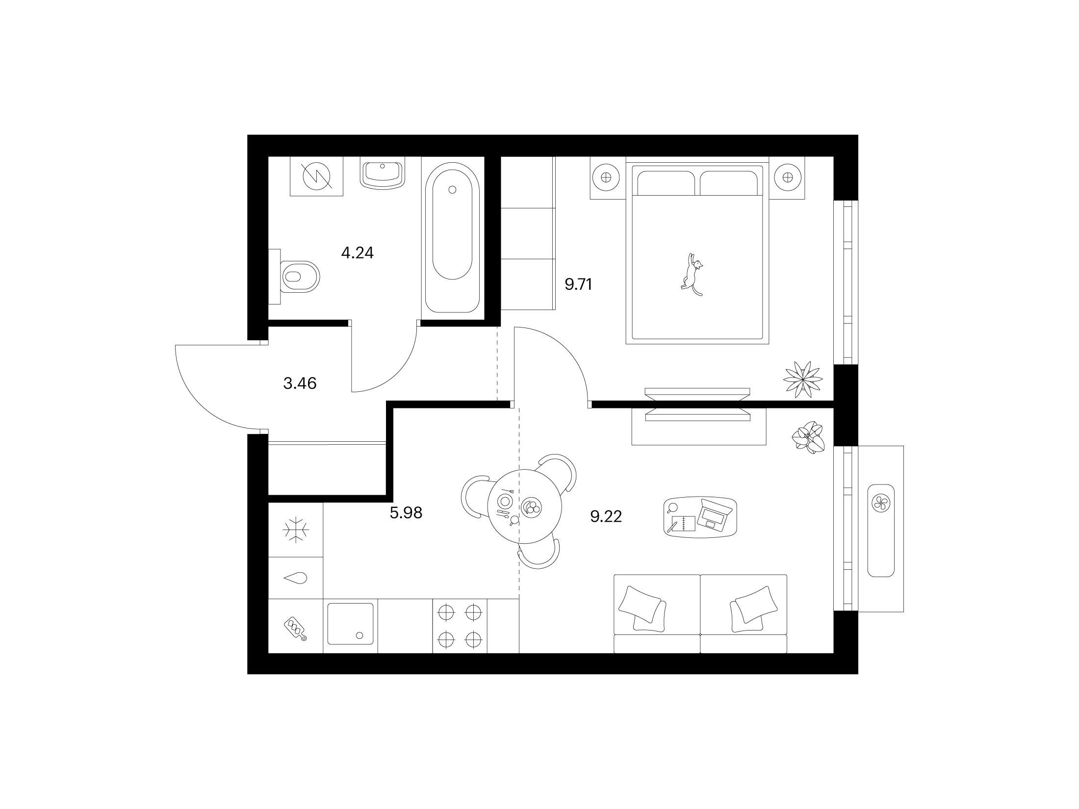 Планировка: 1-комн. квартира 32.61 м² в новостройке Таллинский парк