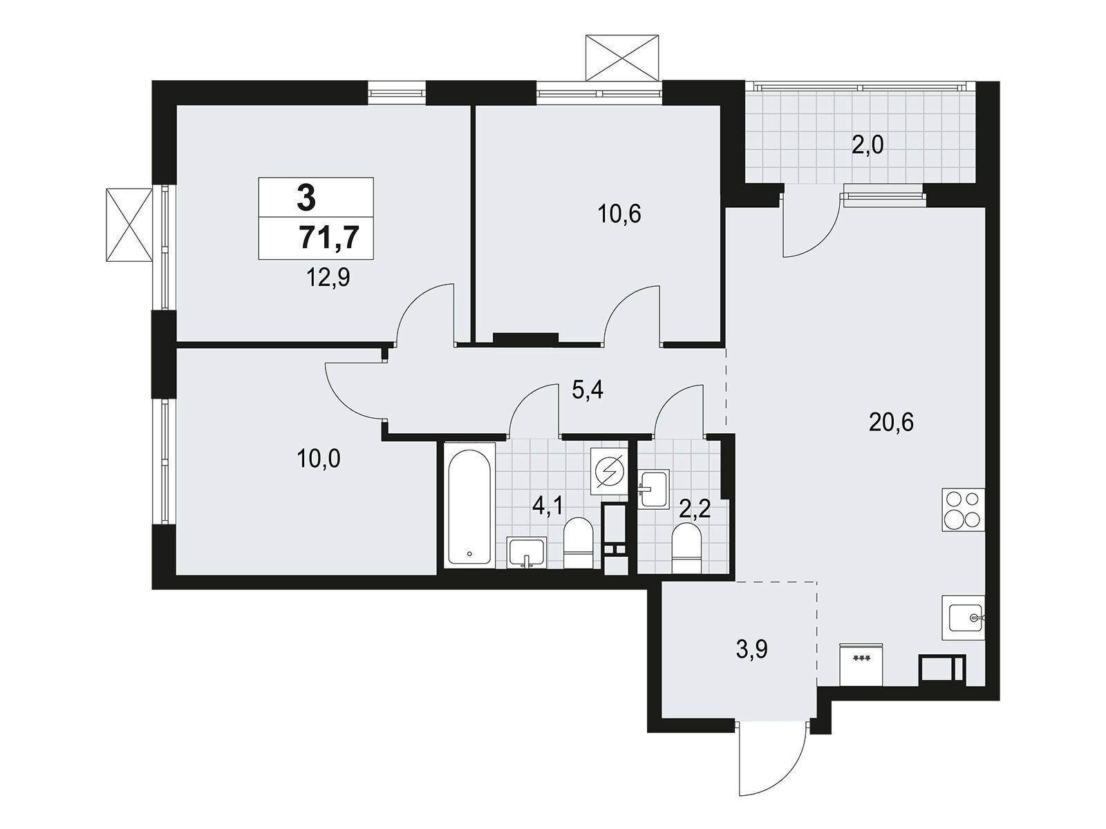 Планировка: 3-комн. квартира 71.70 м² в новостройке А101 Всеволожск