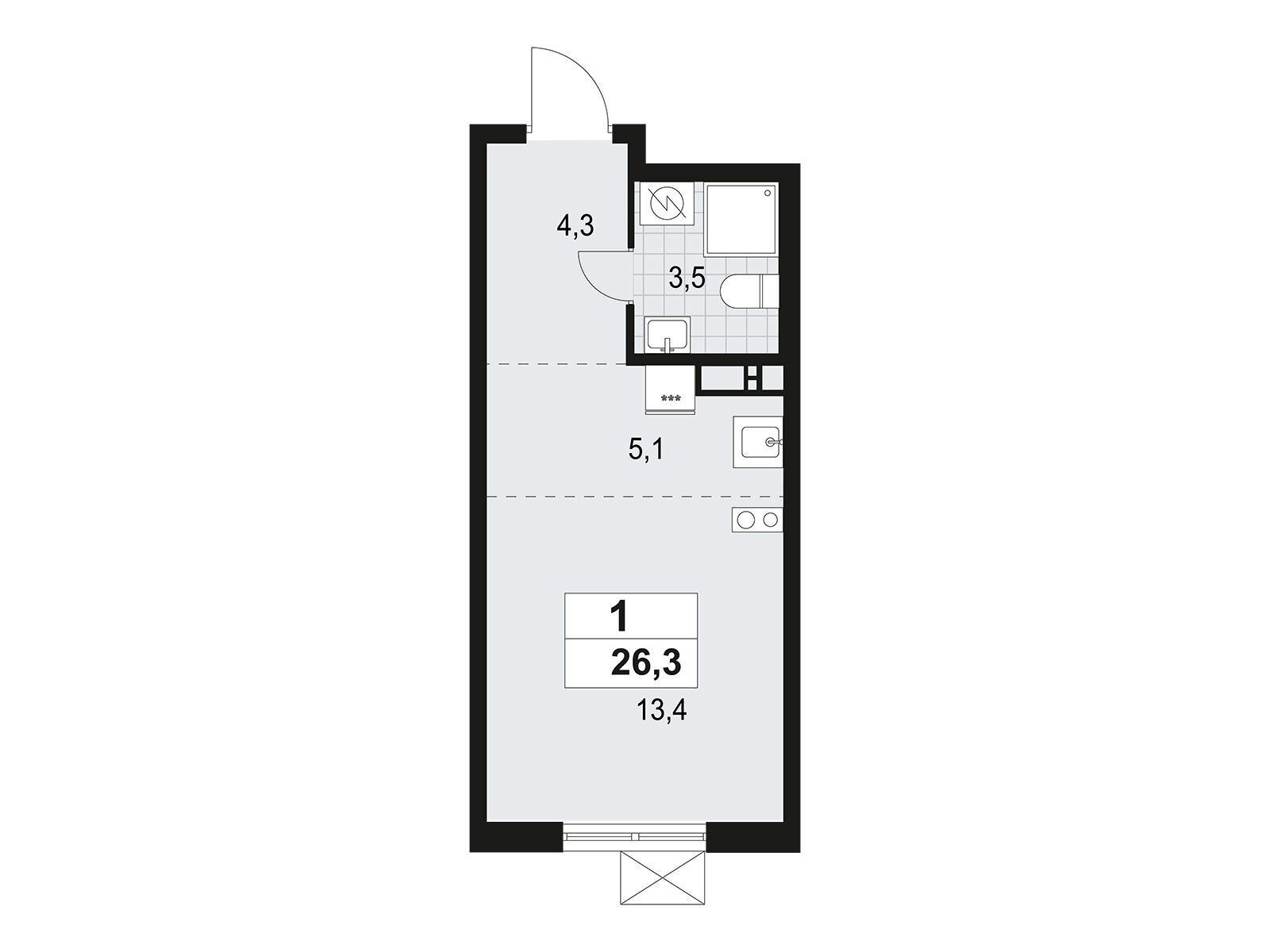 Планировка: Студия 26.30 м² в новостройке А101 Всеволожск