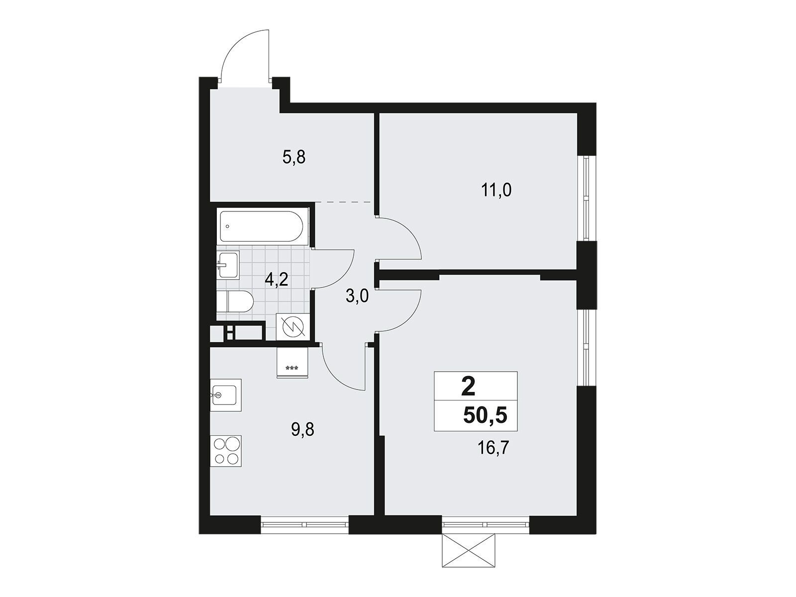 Планировка: 2-комн. квартира 50.50 м² в новостройке А101 Всеволожск