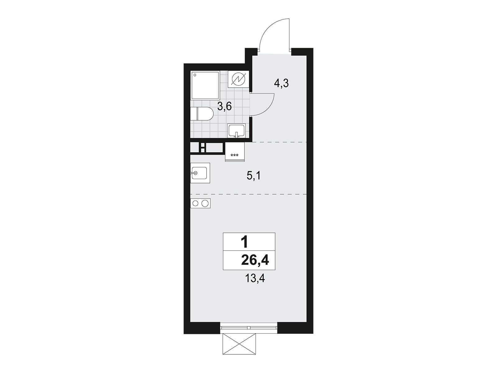 Планировка: Студия 26.40 м² в новостройке А101 Всеволожск