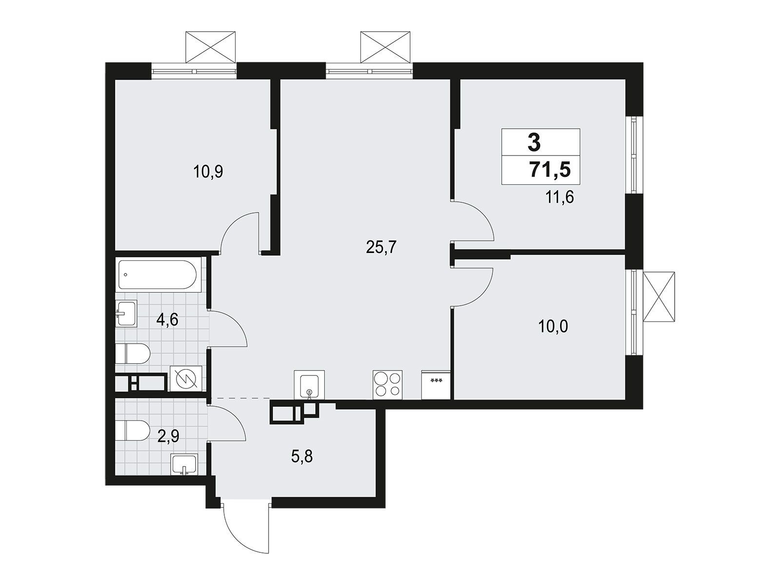 Планировка: 3-комн. квартира 71.50 м² в новостройке А101 Всеволожск
