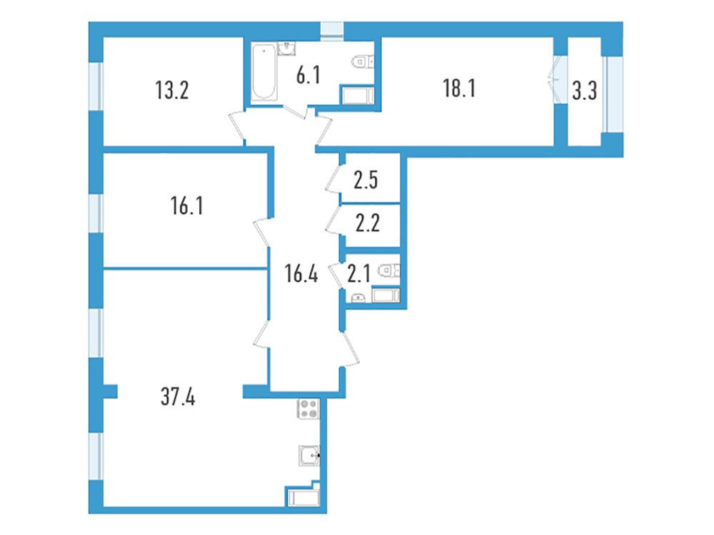 Планировка: 3-комн. квартира 115.80 м² в новостройке Дефанс