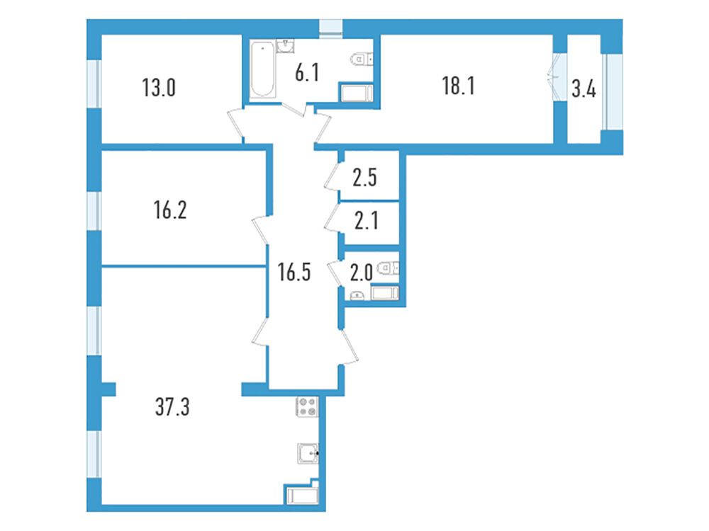 Планировка: 3-комн. квартира 115.50 м² в новостройке Дефанс