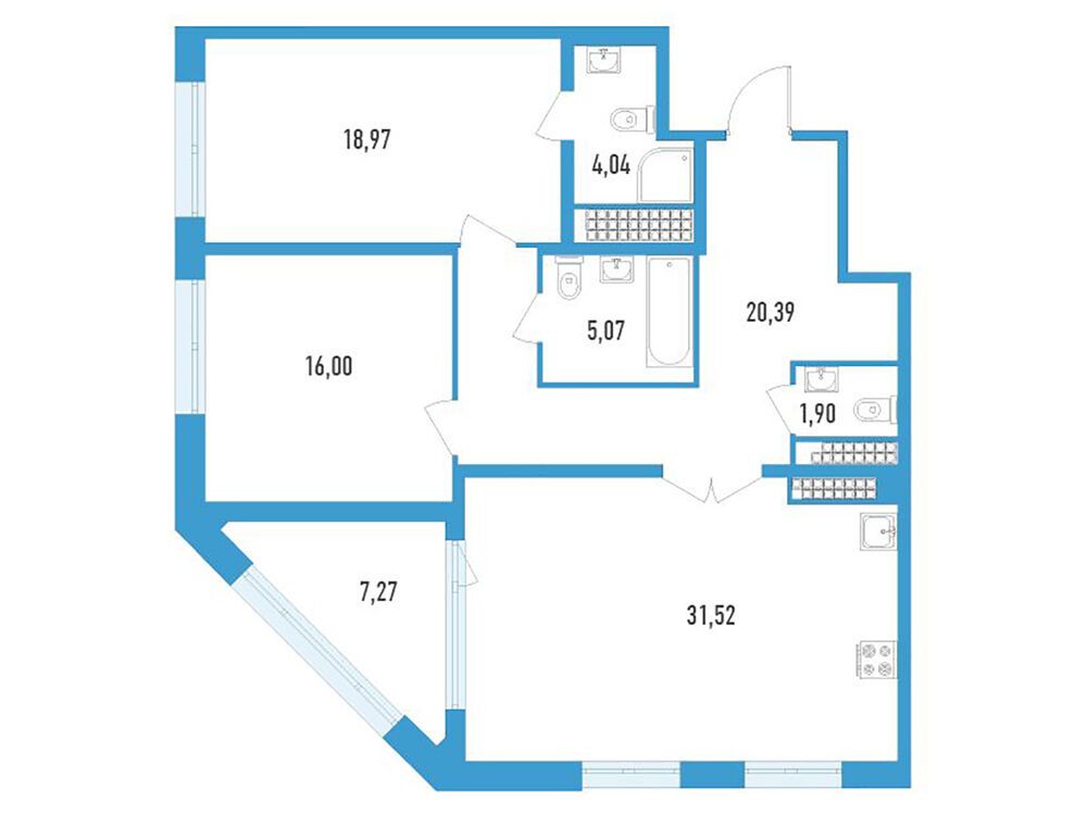 Планировка: 2-комн. квартира 99.90 м² в новостройке Дефанс