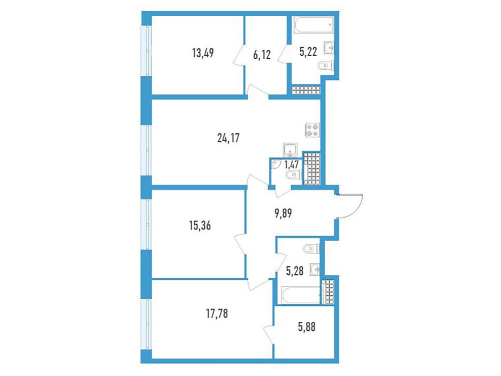 Планировка: 3-комн. квартира 103.70 м² в новостройке Дефанс