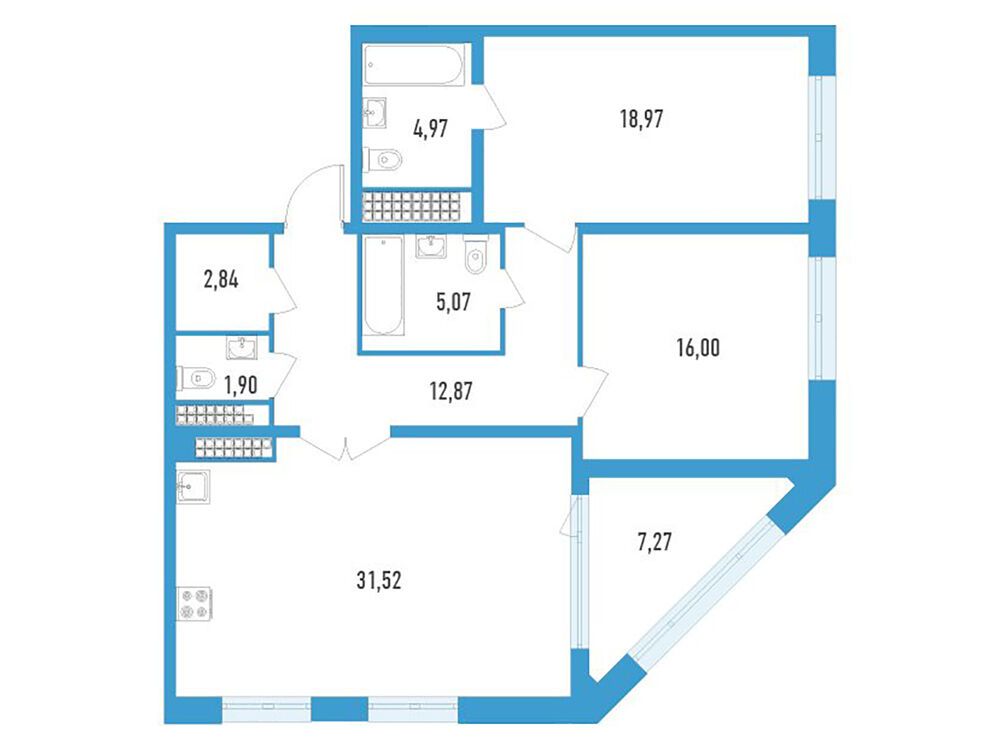 Планировка: 2-комн. квартира 97.50 м² в новостройке Дефанс