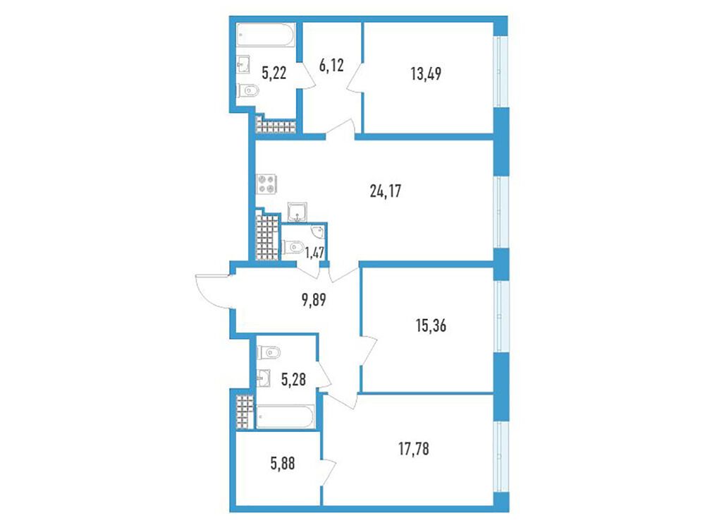 Планировка: 3-комн. квартира 105.00 м² в новостройке Дефанс