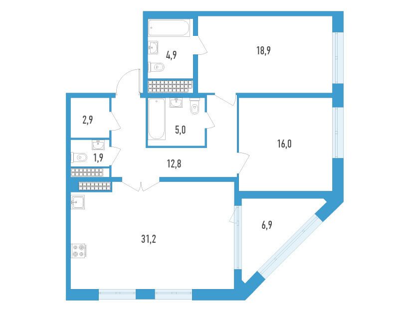 Планировка: 2-комн. квартира 97.10 м² в новостройке Дефанс