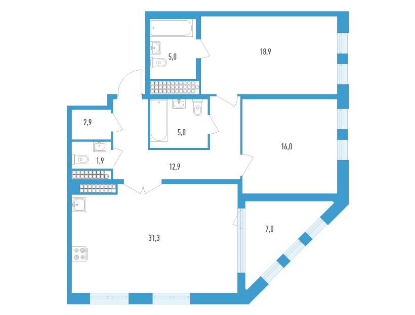 Планировка: 2-комн. квартира 97.40 м² в новостройке Дефанс