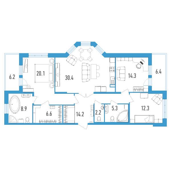 Планировка: 3-комн. квартира 120.60 м² в новостройке Колумб