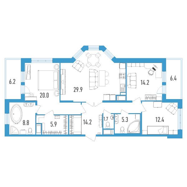 Планировка: 3-комн. квартира 118.70 м² в новостройке ЖК Колумб