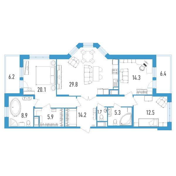 Планировка: 3-комн. квартира 119.00 м² в новостройке ЖК Колумб