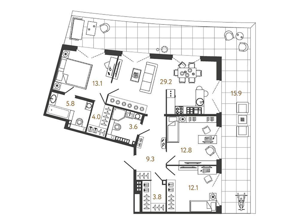 Планировка: 3-комн. квартира 93.40 м² в новостройке ЖК Миръ