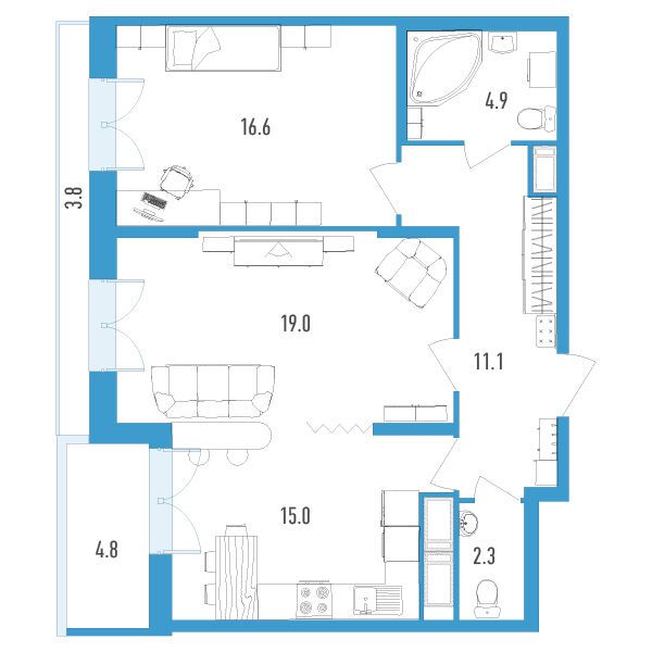 Планировка: 2-комн. квартира 72.40 м² в новостройке ЖК Колумб