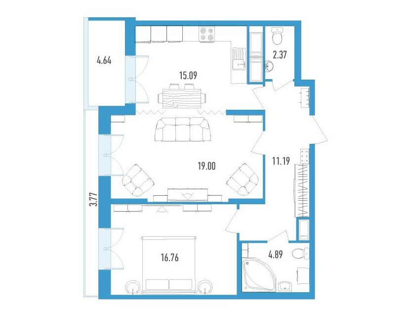 Планировка: 2-комн. квартира 72.60 м² в новостройке ЖК Колумб