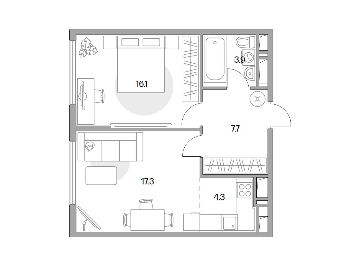Планировка: 2-комн. квартира 49.30 м² в новостройке ЖК Бригантина