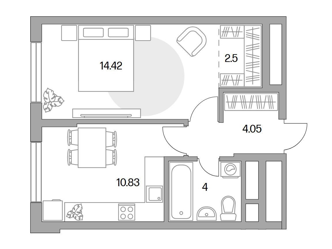Планировка: 1-комн. квартира 35.80 м² в новостройке ЖК Новая Алексеевская роща