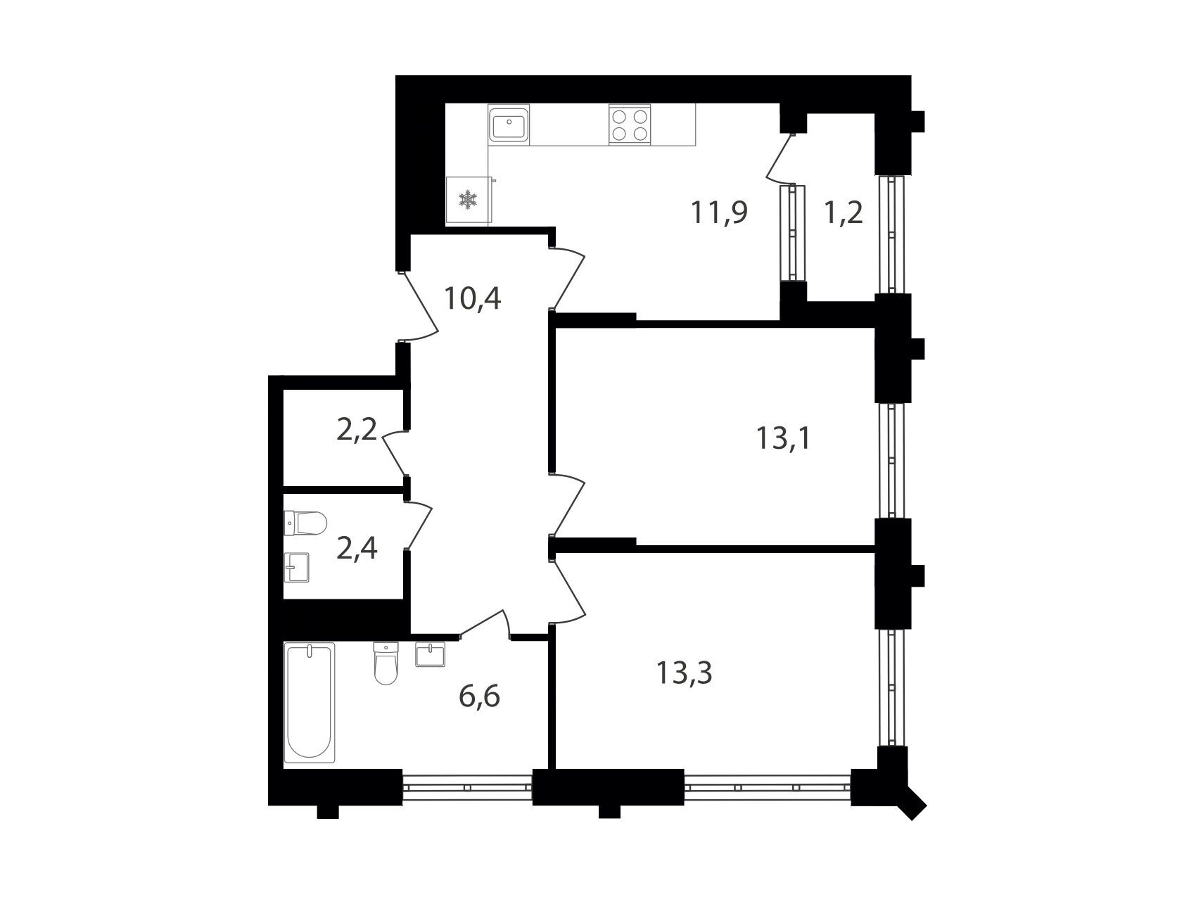 Планировка: 2-комн. квартира 61.10 м² в новостройке Варшавские ворота